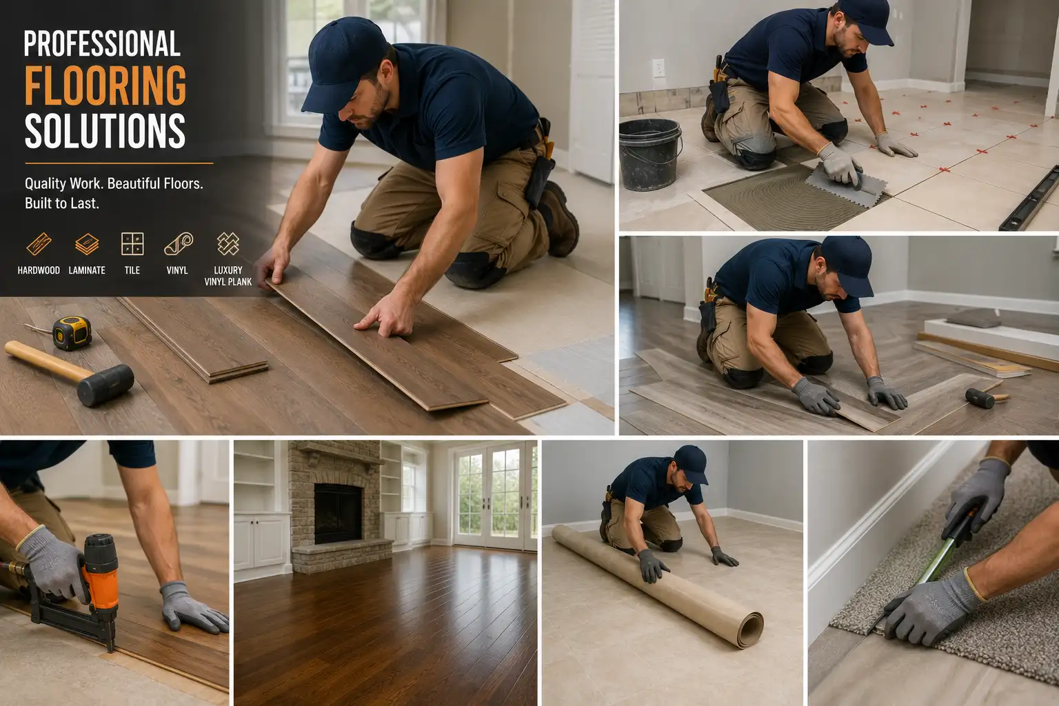 Flooring contractor installing hardwood